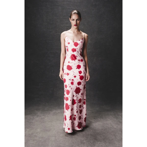 Rasario Maxi printed satin dress in Pink, view 2