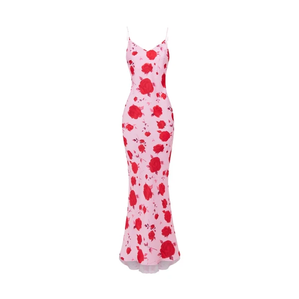 Rasario Maxi printed satin dress in Pink