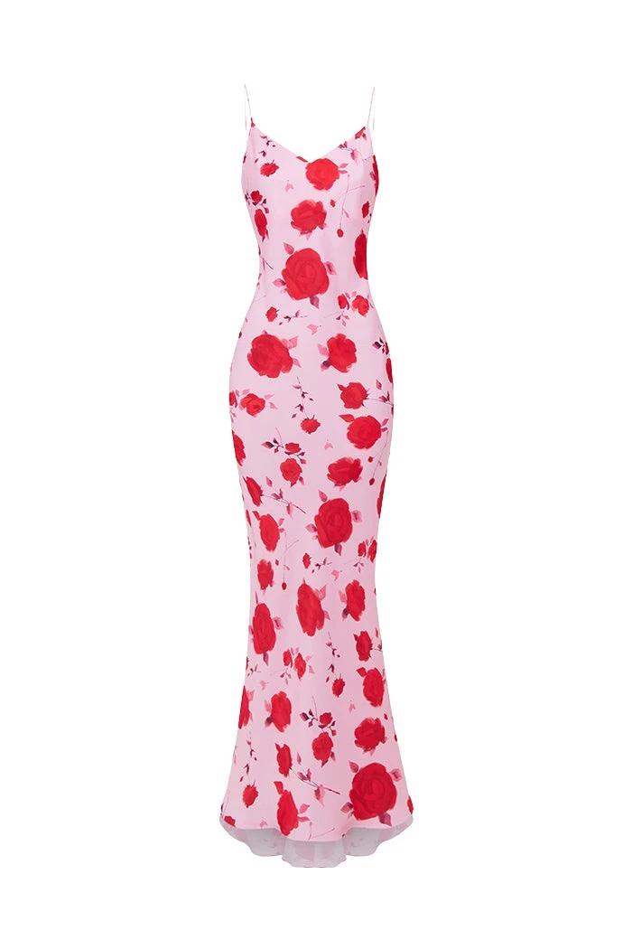 Rasario Maxi printed satin dress in Pink