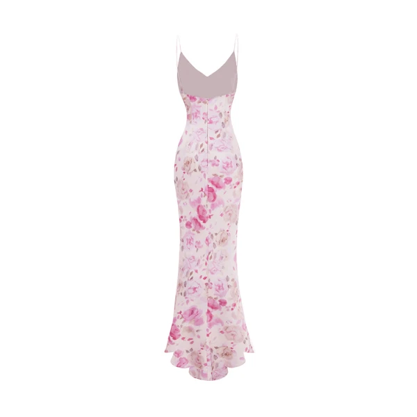Rasario Maxi printed satin dress in Powder, view 4