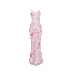 Rasario Maxi printed satin dress in Powder