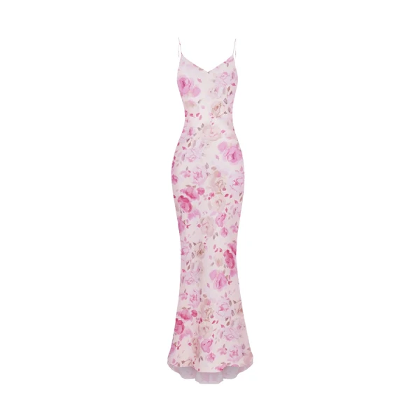 Rasario Maxi printed satin dress in Powder