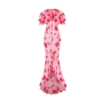 Rasario Printed chiffon maxi dress with ruffles and flounces in Pink