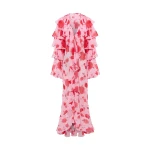 Rasario Printed chiffon maxi gown with flounces and ties in Pink