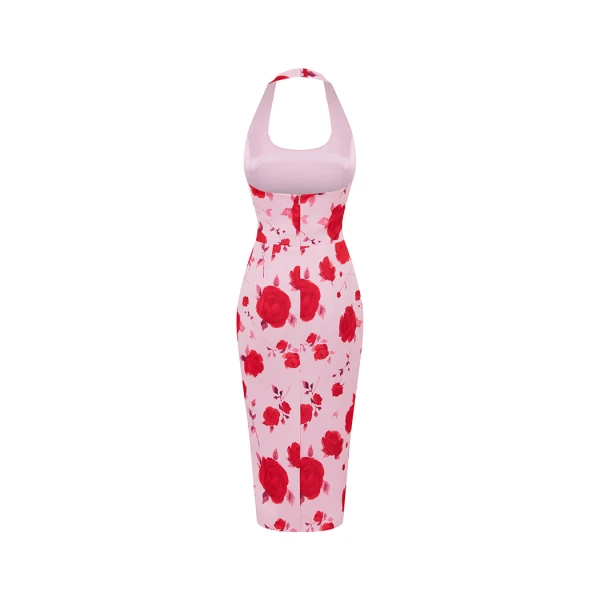 Rasario Printed satin midi dress in Pink, view 3