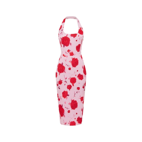 Rasario Printed satin midi dress in Pink