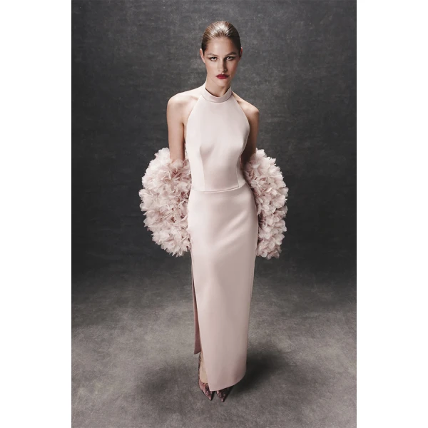 Rasario Satin maxi dress with a side slit in Light pink, view 2