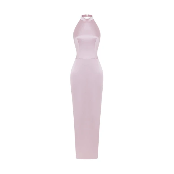 Rasario Satin maxi dress with a side slit in Light pink