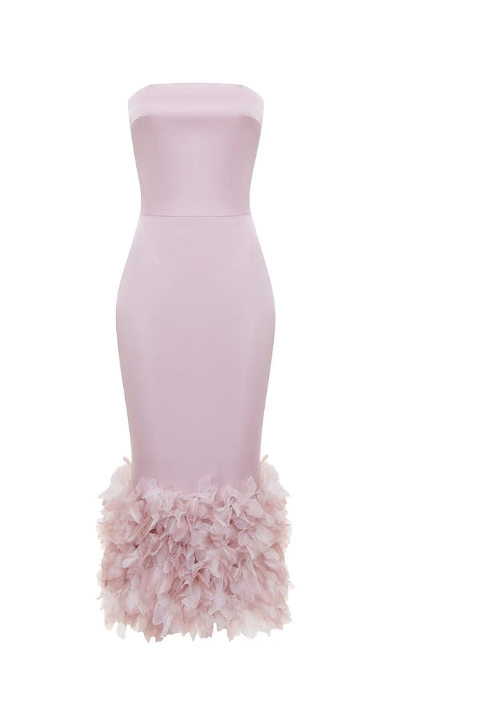 Rasario Satin midi dress in Light pink
