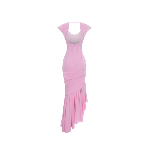 Rasario Viscose crepe asymmetric maxi dress with draping in Light Pink, view 4