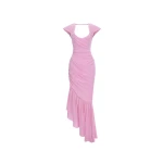 Rasario Viscose crepe asymmetric maxi dress with draping in Light Pink