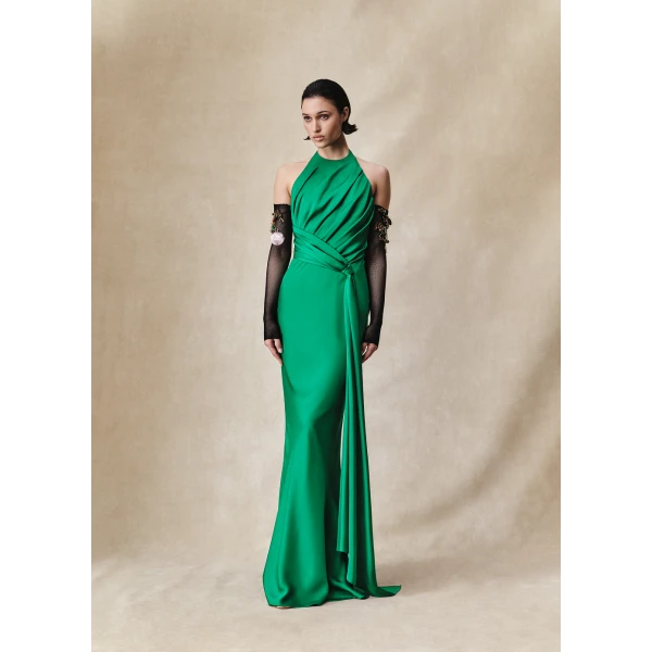 Rasario Viscose crepe maxi dress with train in Pink, view 3