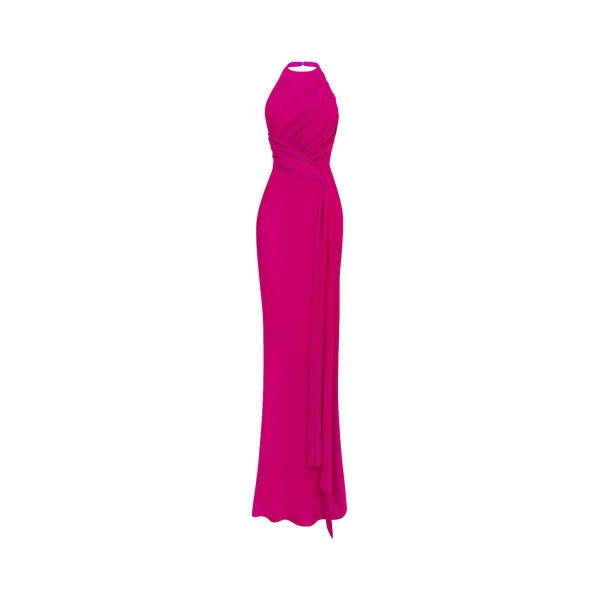 Rasario Viscose crepe maxi dress with train in Pink