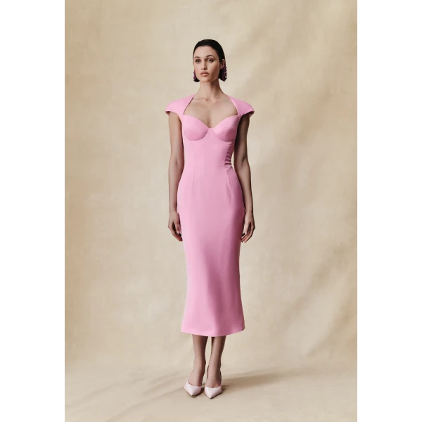 Rasario Viscose crepe midi dress in Pink, view 2