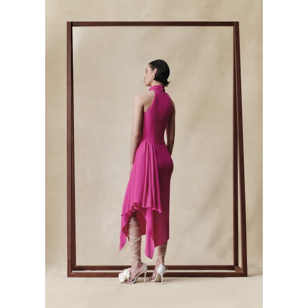 Rasario Viscose crepe midi dress with draping in Pink, view 2