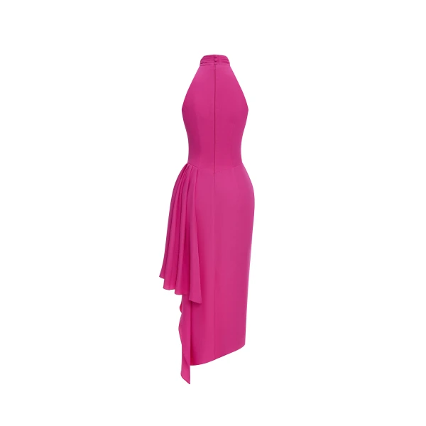 Rasario Viscose crepe midi dress with draping in Pink, view 4