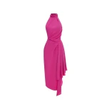 Rasario Viscose crepe midi dress with draping in Pink
