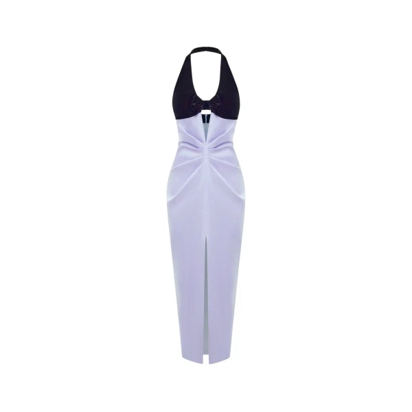 Rasario Satin and velvet midi dress in Lilac