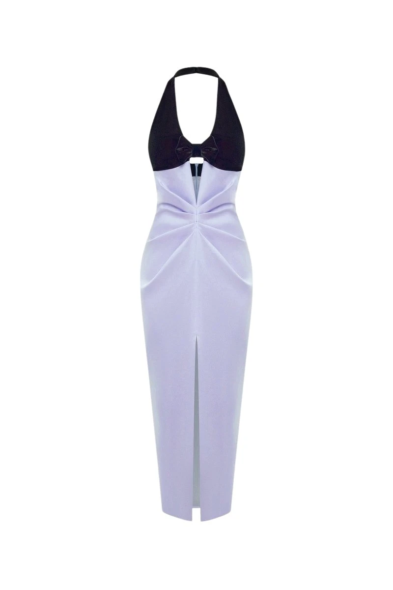 Rasario Satin and velvet midi dress in Lilac