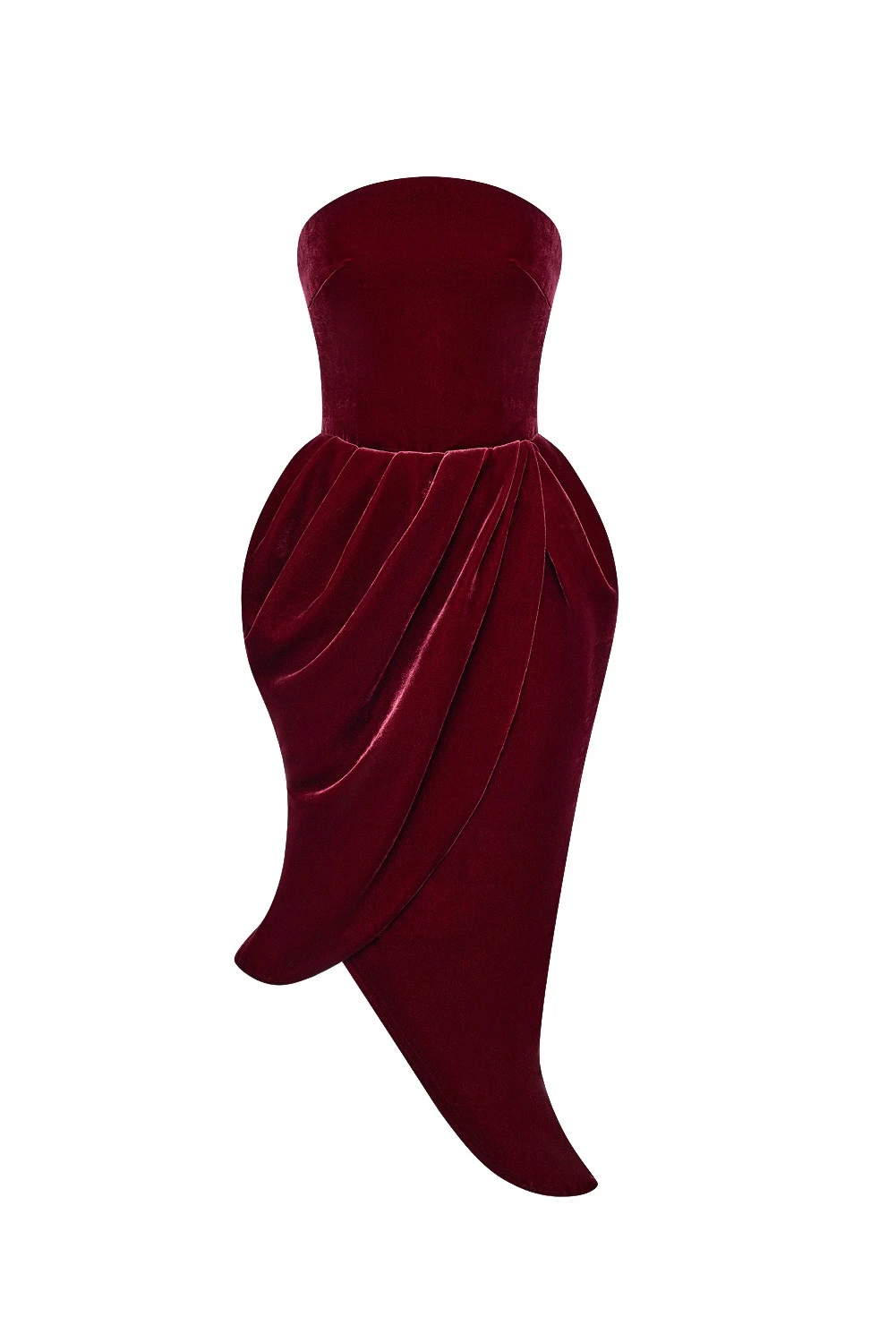 Rasario Asymmetrical velvet corset midi dress in Burgundy