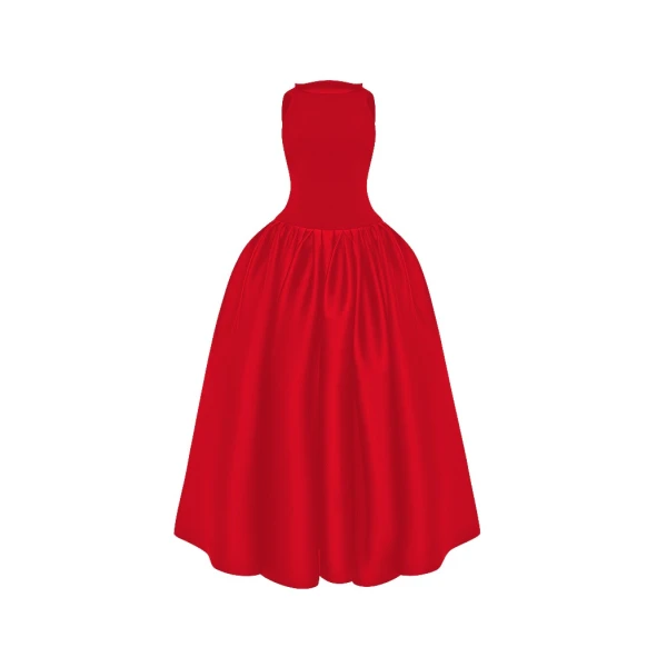 Rasario Crepe and satin maxi dress with a voluminous skirt in Red