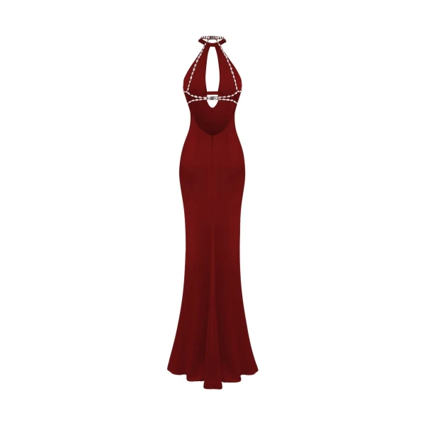 Rasario Crystal-embellished satin maxi dress with cutout in Burgundy, view 3