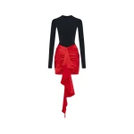 Rasario Draped satin and biflex mini dress with a train in Black-Red