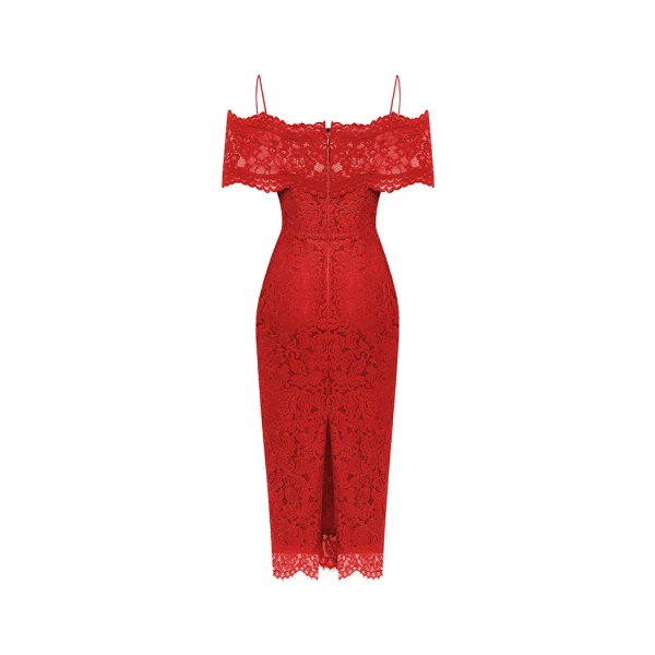 Rasario Lace midi dress with a flower in Red, view 3