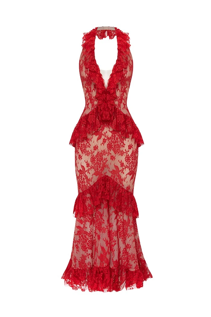 Rasario-Red-Lace-midi-dress-with-ruffles-in-Red-at-Coveti92853_nobg Rasario Lace midi dress with ruffles in Red