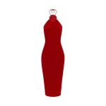 Rasario Midi velvet dress with a flower in Red
