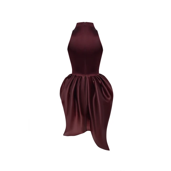 Rasario Satin and silk organza mini dress in Burgundy, view 4