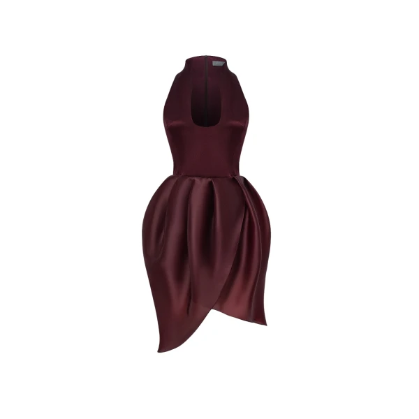 Rasario Satin and silk organza mini dress in Burgundy