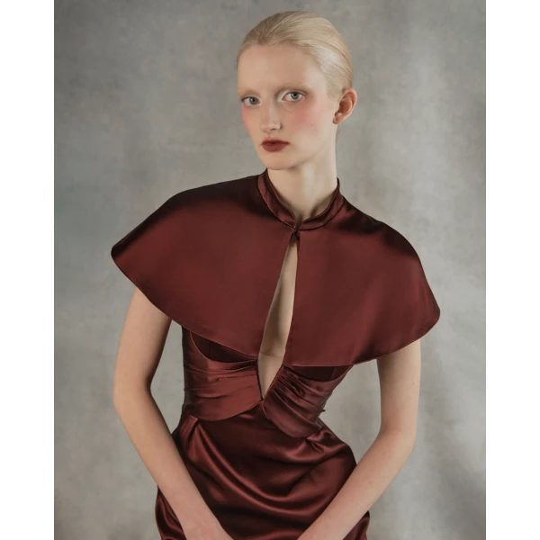 Rasario Satin midi dress with a cutout in Burgundy, view 2