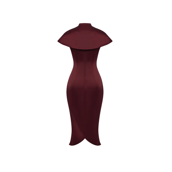 Rasario Satin midi dress with a cutout in Burgundy, view 4