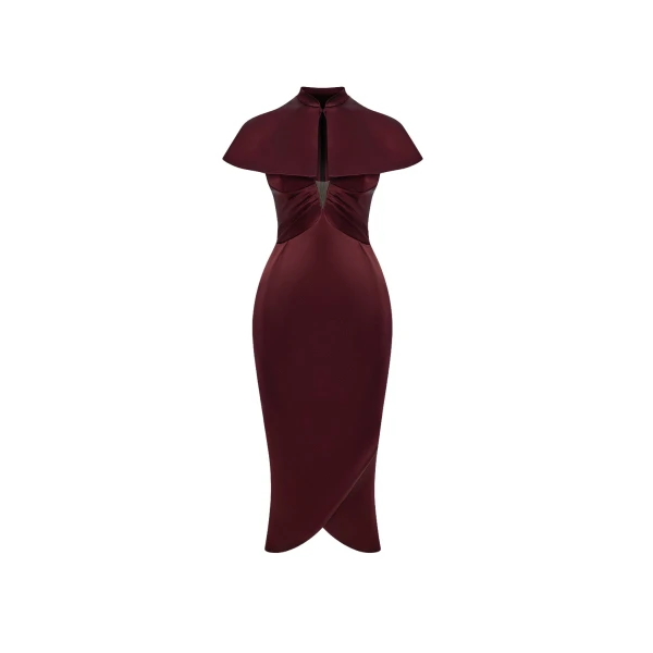 Rasario Satin midi dress with a cutout in Burgundy