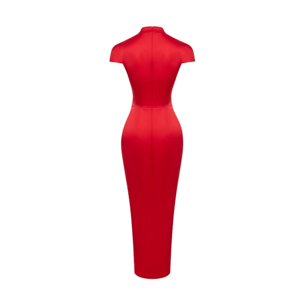 Rasario Satin midi dress with a side slit in Red, view 4