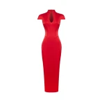Rasario Satin midi dress with a side slit in Red