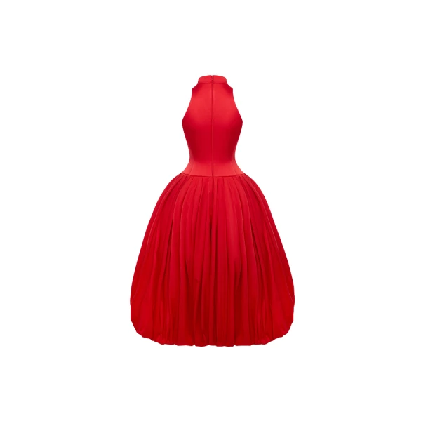 Rasario Satin midi dress with a voluminous taffeta skirt in Red, view 4