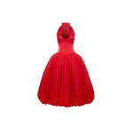 Rasario Satin midi dress with a voluminous taffeta skirt in Red