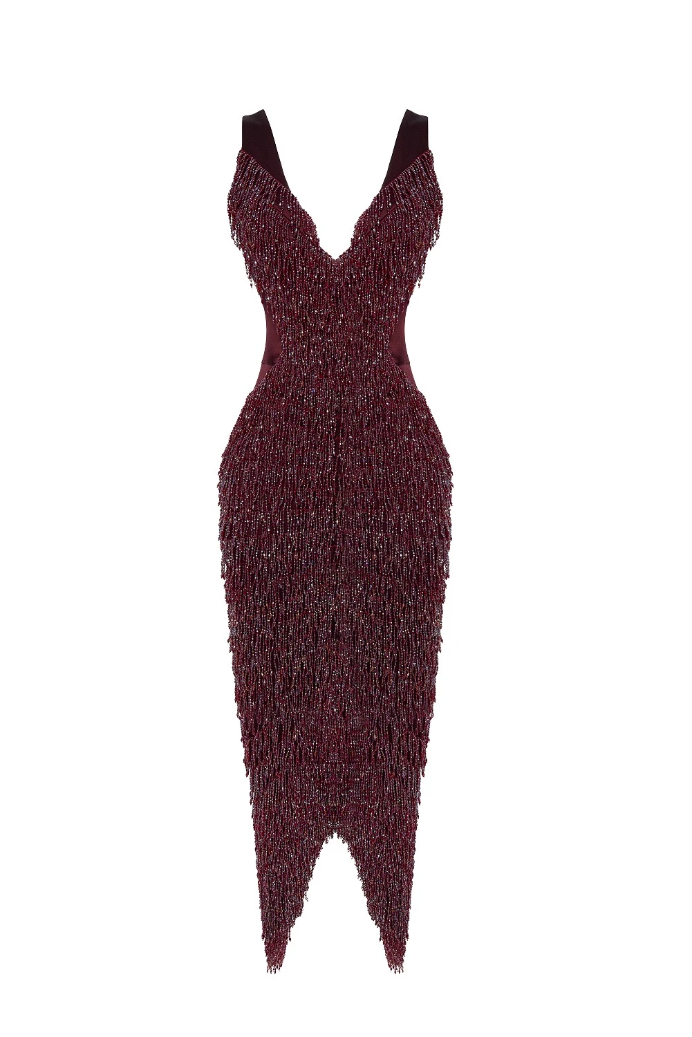 Rasario-Red-Satin-midi-dress-with-fringe-trim-in-Burgundy-at-Coveti54632_nobg Rasario Satin midi dress with fringe trim in Burgundy