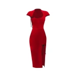 Rasario Velvet midi dress with ties in Red