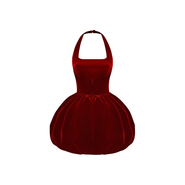 Rasario Velvet mini dress with voluminous skirt in Burgundy, view 3