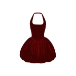 Rasario Velvet mini dress with voluminous skirt in Burgundy
