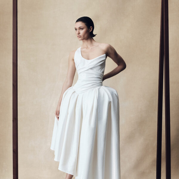 Rasario Asymmetric sequin corset maxi dress in White, view 2