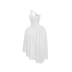 Rasario Asymmetric sequin corset maxi dress in White