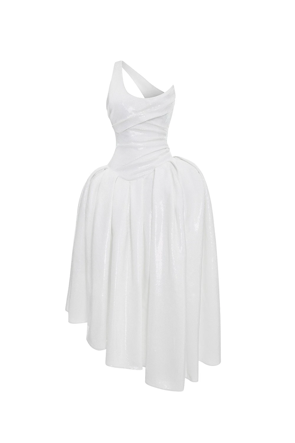 Rasario Asymmetric sequin corset maxi dress in White