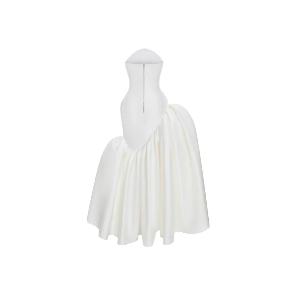 Rasario Asymmetric structured satin corset maxi dress in White, view 4