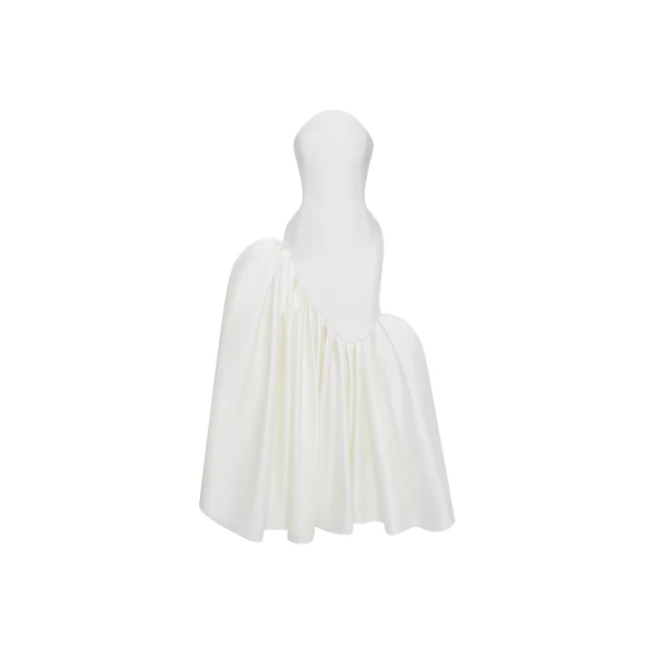 Rasario Asymmetric structured satin corset maxi dress in White