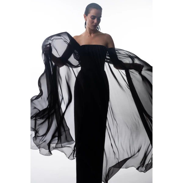 Rasario Crepe and silk chiffon corset gown in White, view 2