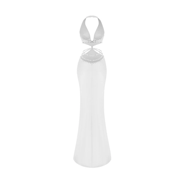 Rasario Crystal-embellished satin maxi dress with cutouts in White, view 3
